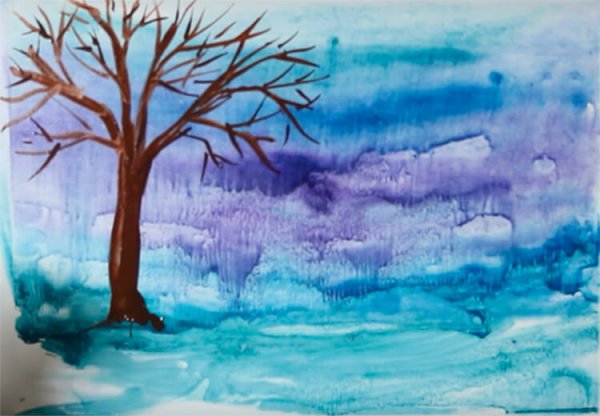 Зимняя елка гуашью