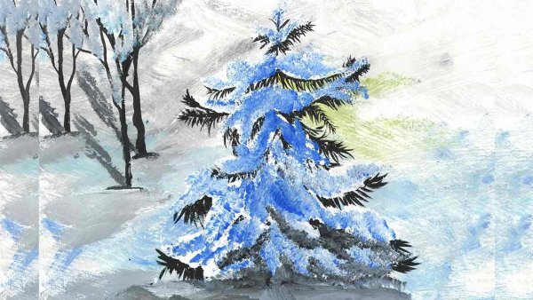 Зимний пейзаж рисование в подготовительной группе