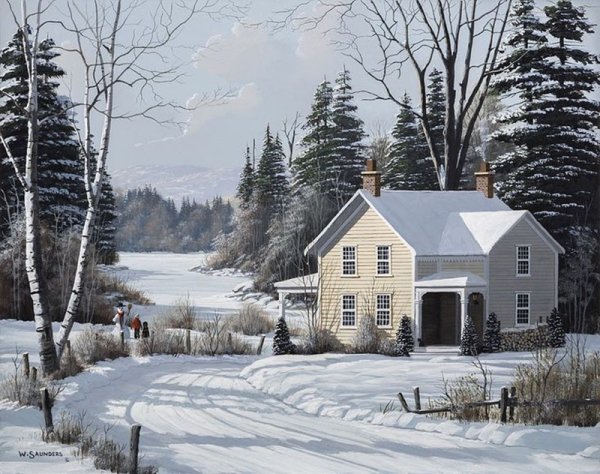 Зимний пейзаж с домиком