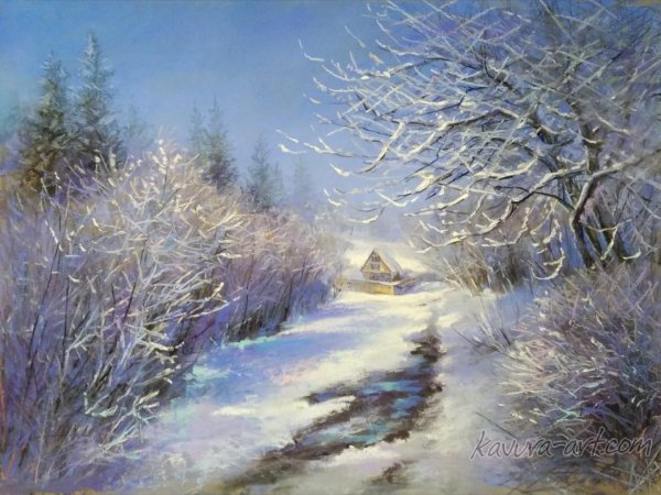 Шешина Екатерина пастель зимний пейзаж