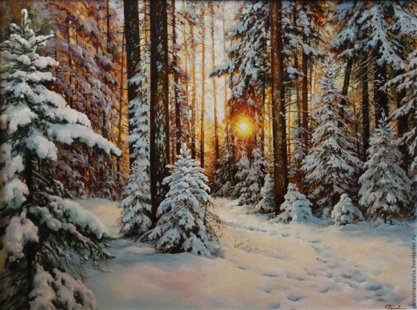 Зимний лес живопись маслом