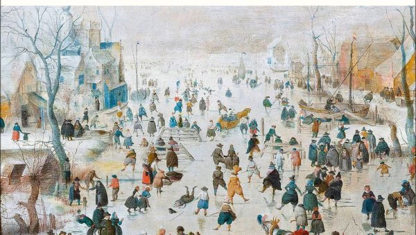 Хендрик Аверкамп «зимний пейзаж с конькобежцами» 1609