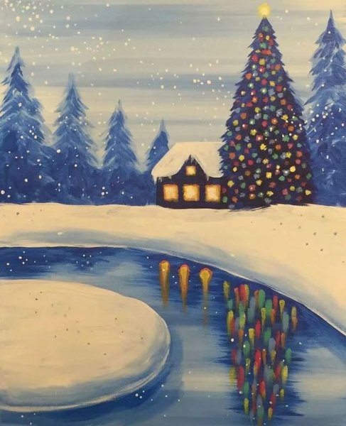 Новогодний пейзаж гуашью