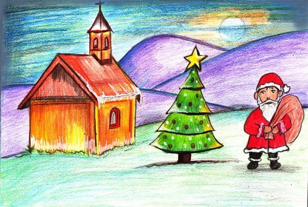 Зимний домик гуашью