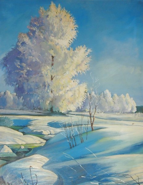 Зимний пейзаж акрилом