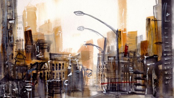 Урбанистический пейзаж акварелью