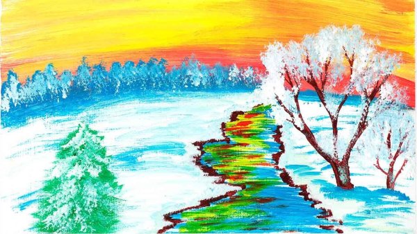 Зимний пейзаж рисунок