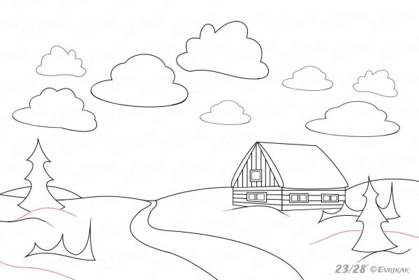 Пейзаж карандашом для детей