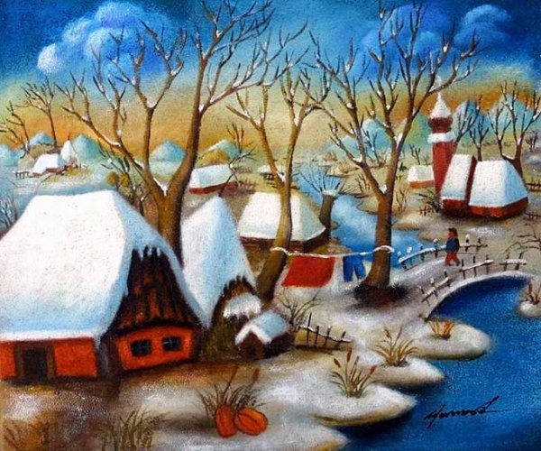 Батик зимний пейзаж