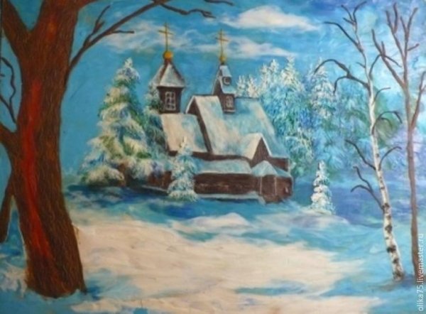 Зимний пейзаж пластилином