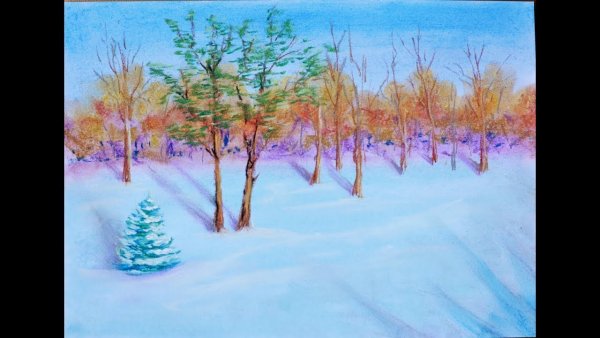 Зимний лес пастелью