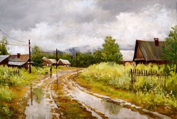 Красивый закат в деревне