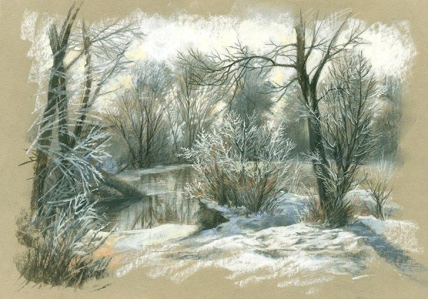 Пейзаж зима пастель