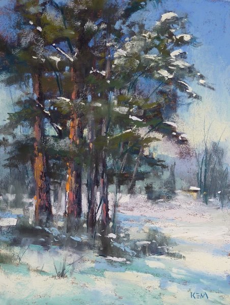 Зимний пейзаж масляной пастелью