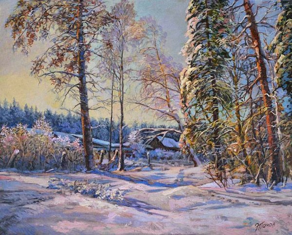 Художник Эдуард Панов в лесу. Зима