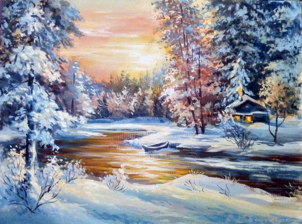 Зимний пейзаж акрилом