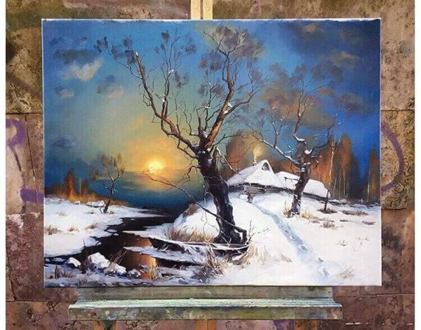 Живопись маслом на холсте зима