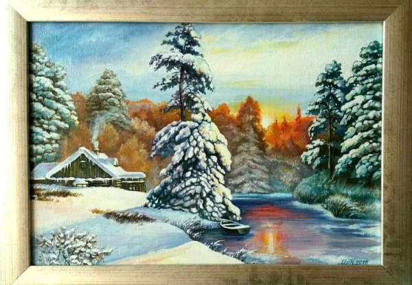 Зимний пейзаж на холсте