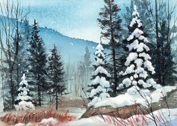 Зимний пейзаж акрилом