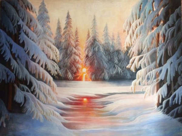 Зимний пейзаж акрилом