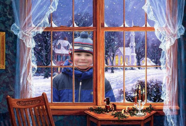 Окно с зимним пейзажем