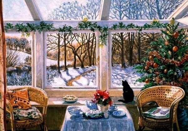 Окно с зимним пейзажем