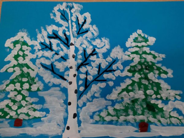 Зимний пейзаж рисование для детей