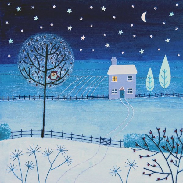 Рисование зимняя ночь