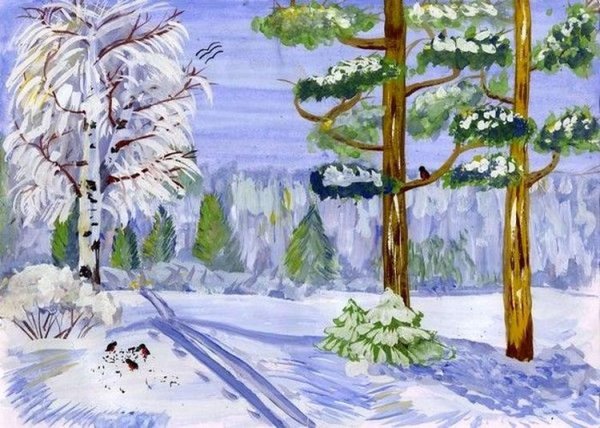 Зимний лес рисунок