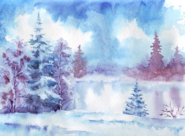 Зимний пейзаж гуашью для детей