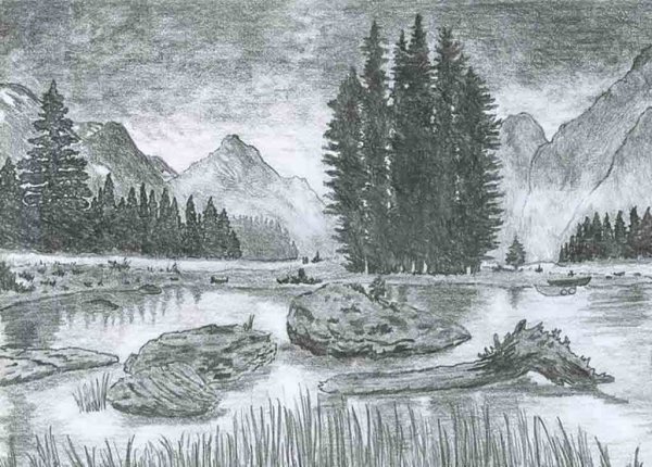 Пейзажи природы карандашом