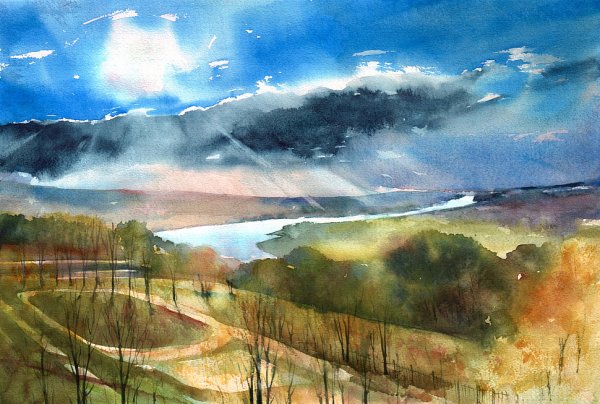 Пейзаж акварелью Аля Прима