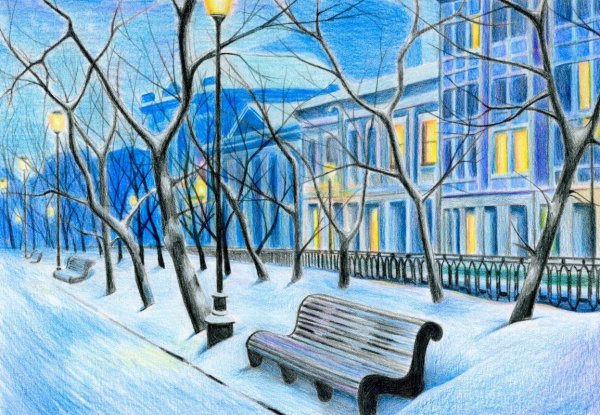 Зимний городской пейзаж для детей