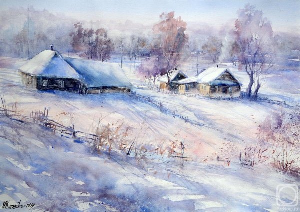 Кузнецов Михаил -акварель, зимний пейзаж