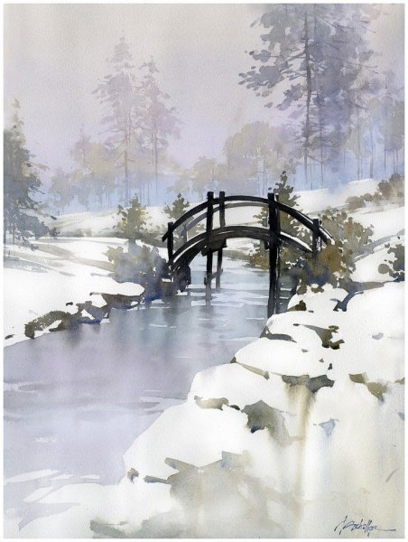 Томас Шаллер акварель зимняя