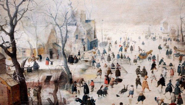 Хендрик Аверкамп «зимний пейзаж с конькобежцами» 1609