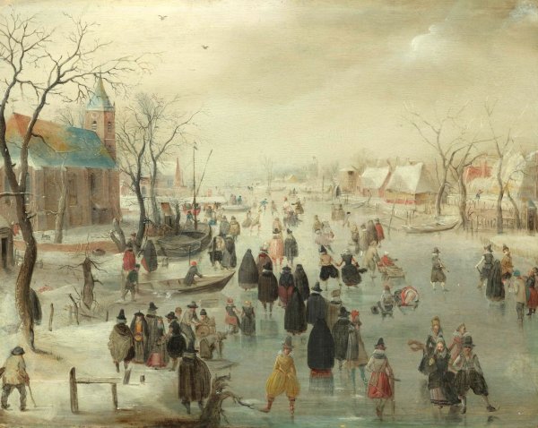 Питер брейгель зимний пейзаж с конькобежцами и ловушкой для птиц
