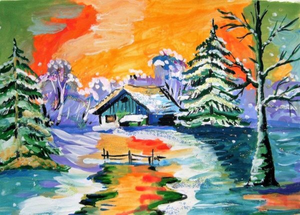 Зимний лес рисунок