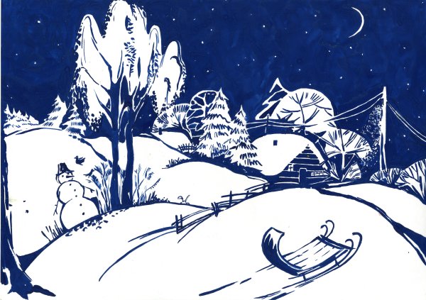 Зимний пейзаж в графике