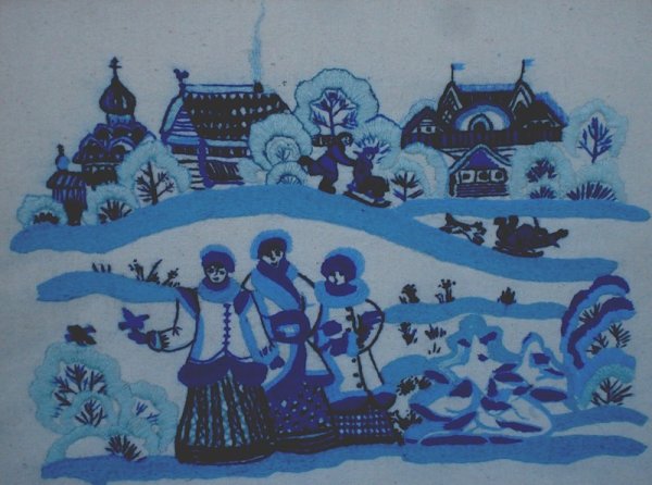 Пейзаж в технике Гжель