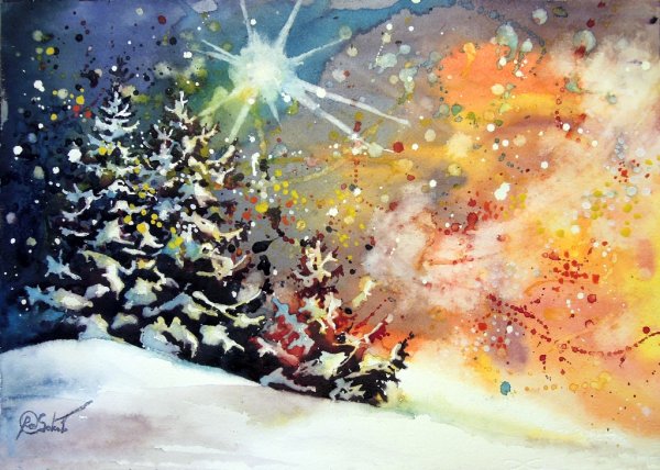 Новогодние рисунки акварелью