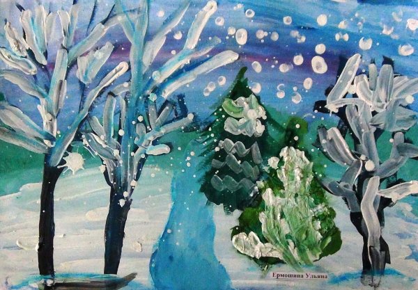 Зимнее искусство рисование с детьми