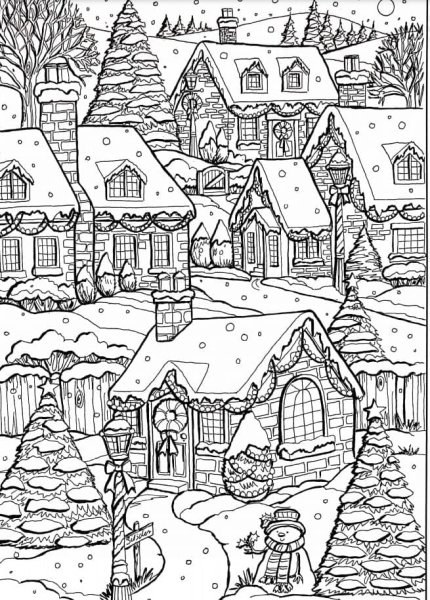 Зимний пейзаж раскраска