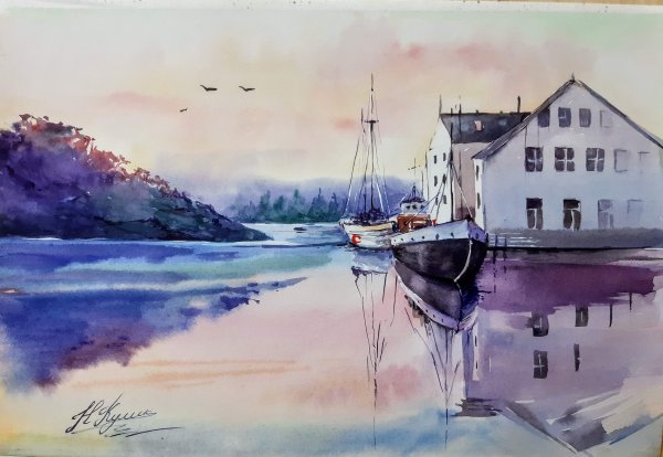 Пейзаж Марина карандашом