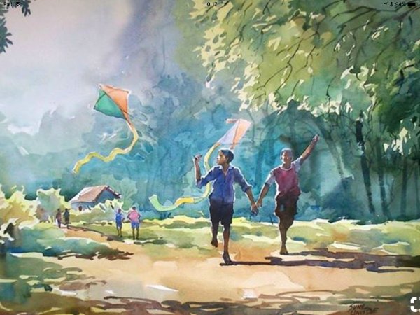 Композиция акварелью с человеком