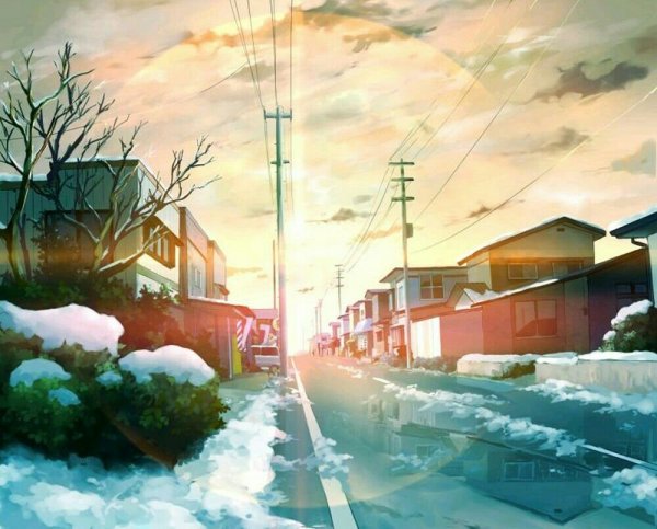 Макото Синкай снежный пейзаж