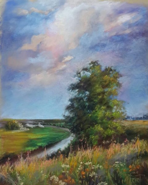 Пейзаж масляной пастелью
