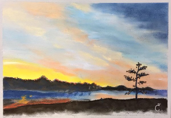 Пейзаж масляной пастелью