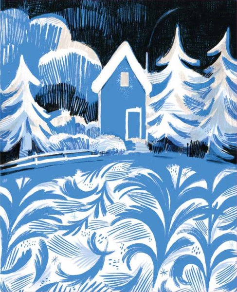 Декоративный зимний пейзаж гуашью
