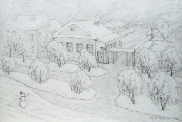 Зимний рисунок карандашом
